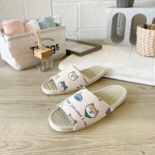 台灣犀利趴 天然草蓆室內拖鞋 - 台灣製造小清新真草蓆拖鞋, 清新柴犬-粉M, 1個, 粉