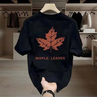 重磅純棉印花短袖T恤 寬鬆休閒大碼夏季情侶衫 青年男女百搭上衣, 黑色,XL【建議60-70KG】