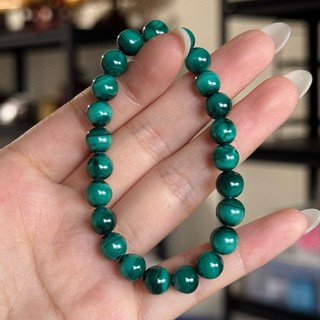 B644頂級天然孔雀石手珠 7.3mm手圍14.9 天然水晶 千層感 無加色 療癒心輪 貓眼孔雀石 實拍 退坑