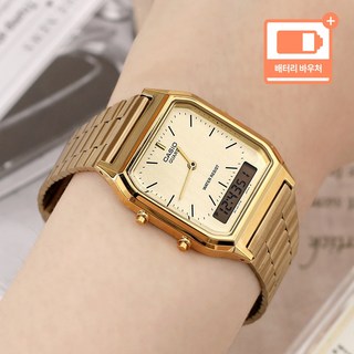 카시오 빈티지 사각 스퀘어 골드 스퀘어 프리버클 남자 손목 시계 + 배터리 바우처