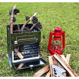 CLS 高級可折疊不銹鋼柴燒爐(附收納袋) 柴爐 折疊烤箱 野營 焚火 露營, 大號不銹鋼, 1個