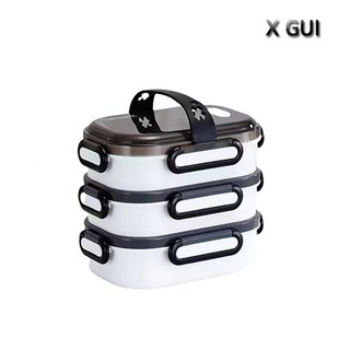 X GUI스텐 직장인도시락통 사각보온도시락 2단 3단, 화이트, 6개