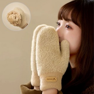 러벨유 앙고라 퍼 기모 융털 벙어리 장갑 남여공용