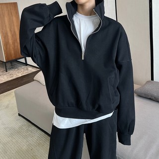 男款 高領半拉鍊厚磅衛衣，寬鬆顯瘦，休閒百搭