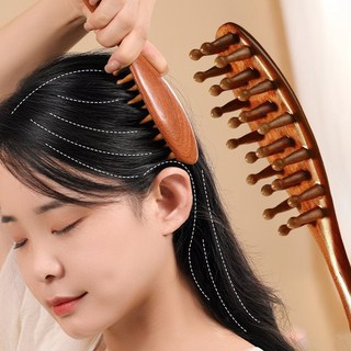 나나민 샌달우드 친환경 원목 나무 두피 브러쉬 탈모예방 두피괄사 혈액순환 두피 마사지 빗, 1개, 브라운/원목