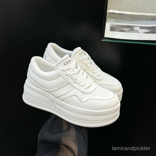 超輕厚底小白鞋 真皮純白色百搭增高運動鞋 鬆糕鞋女款 大尺碼