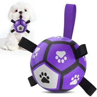 Qdan 강아지장난감 강아지공 개 축구공 끈 달린 펌프 포함, 1개, 보라색