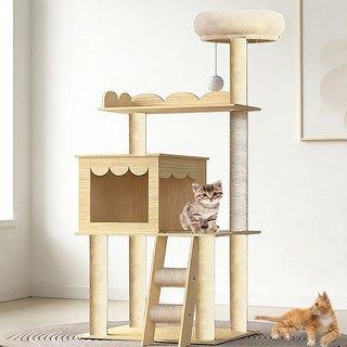 방일 실용적인 튼튼한 다기능 캣타워 세트 실내용 고양이 놀이기구, D타입, 1세트