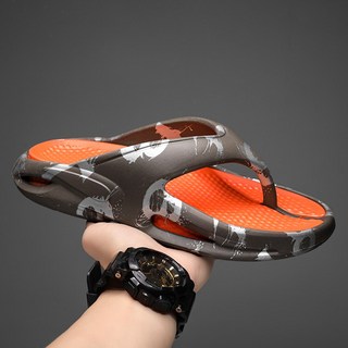 2026新款男女室內外EVA拖鞋 居家沙灘兩用防滑減震軟底輕便速乾防水運動厚底大碼涼感耐磨靜音百搭情侶人字拖, 41-42, 灰橙色