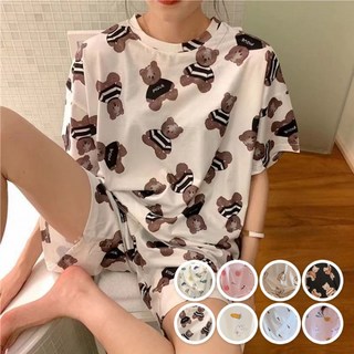 여름 면 반팔 반바지 잠옷 세트 여성 홈웨어 쿨