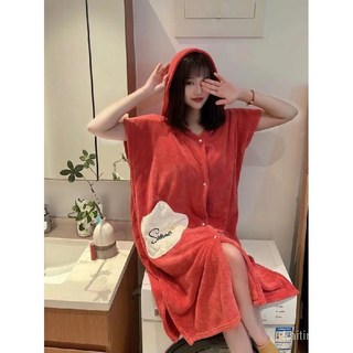 超柔超吸水珊瑚絨可穿浴巾大浴巾大毛巾吸水浴巾浴巾夏天遊泳可穿式浴巾浴裙裹巾夏季吸水兩用公主日韓日用大號洗, 短袖-紅色,中碼-170厘米以下-145斤以下, 1個