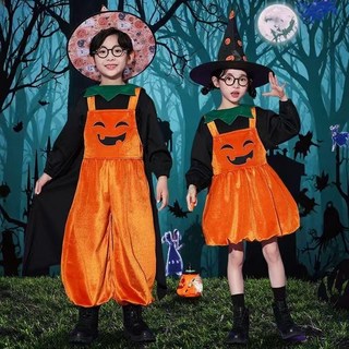 台灣出貨 發票【萬聖節】*万圣节男童背带裤服饰女童魔法巫师南瓜背带裙套装cosplay演出服 萬聖節服飾 連衣裙 萬聖節