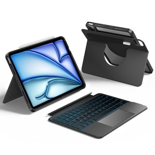 HOU 아이패드 세로 가로 매직키보드 펜슬 수납 아이패드 프로11인치 M4 13인치 에어 6/5/4세대 M2 10.9 11인치 13인치 트랙패드 백라이트 한글 키보드 케이스, 에어6/5/4세대 프로1/2/3/4세대10.9 11인치, 블랙