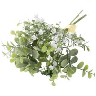 花木馬 台灣小尤加利花束 滿天星紫色仿真花 假花綠色植物 假植物塑膠花 佈置插花, 白色、紫色, 1個