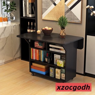 北歐輕奢折疊桌子 餐桌 切菜桌 中島臺 多功能傢用小戶型折疊餐桌可移動廚房儲物櫃客廳邊櫃 收納櫃 儲物架 置物櫃, 80*80黑胡桃色單桌（圓角）