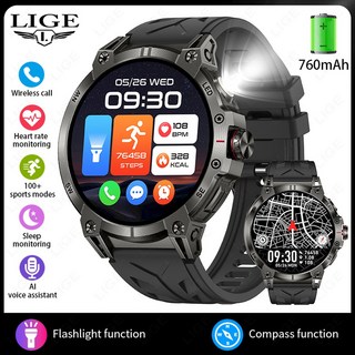 AMOLED 스마트 워치 IP68 ANDROID 배터리 통화 블루투스 손전등 트래커 남성용 방수 760MAH SMARTWATCH, Bla, 1개