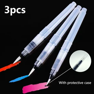 3개 리필 가능한 워터 브러시 펜 세트 - 학생 및 예술가를 위한 재사용 초보자 친화적 수채화 그림에 적합, 01 3 Water Pens