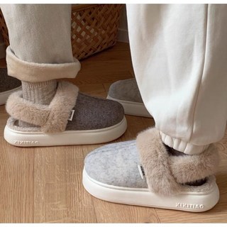 敲可愛厚底絨毛拖鞋 保暖情侶冬季毛絨絨室內拖鞋, 淺灰,36/37