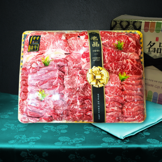 흠뻑 국내산 한우선물세트 1++ 투뿔 마장동 소고기 구이용 1kg, 대set (등심 채끝 갈비) 1kg, 1개