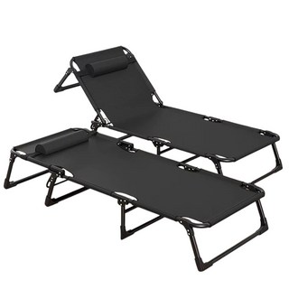 多功能四檔調節摺疊床 加寬床面附頭枕 免安裝午睡躺椅, 加寬75cm方管【三折床黑色】四檔調節