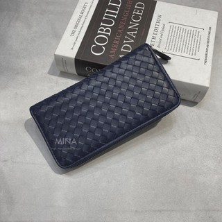 全羊皮編織長夾 男女通用大容量拉鍊長夾