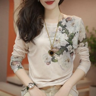 여성 망사 긴팔 티셔츠 플라워 라운드 심플 메쉬 긴팔티 봄 여름 이너 레이어드 상의