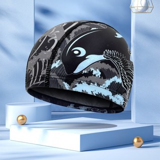 【Arbea】聚酯布泳帽成人通用舒適不勒頭溫泉泳館純黑色花色【C1189】, 1個, 海豚B08, 黑色