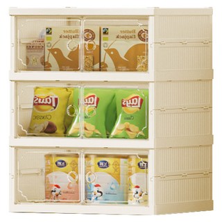 Gooday 雙開門收納櫃 免安裝折疊收納箱 多功能鞋櫃 零食玩具收納整理, 奶油色, 1個