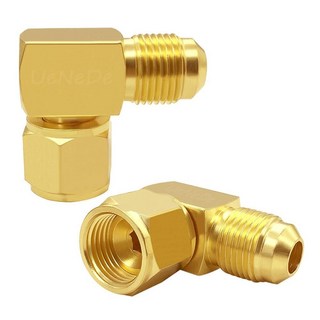 Uenede 2PCS Brass 90 Degrees Swivel Elbow Flare Fitting 3/8 Female to Male Coupler 3/8\" Tube OD, 암-남성