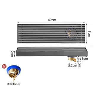 회색 바닥 배수구 긴 스트립 스테인레스 스틸 샤워 룸 욕실 모든 구리 냄새 방지 코어 싱크대 액세서리, 04 40CM