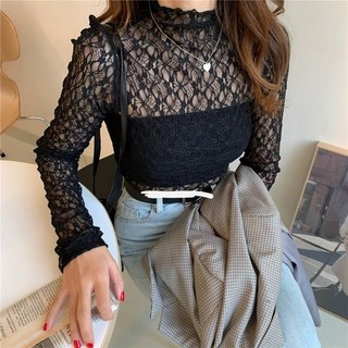 【CHILL】韓系仙女透視蕾絲上衣 女 韓系長袖打底衫 氣質小心機 約會必備內搭 網紗上衣