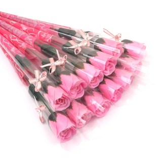 한송이 리본장미꽃 조화 비누꽃, 12개, 리본타입 핑크