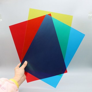 【台灣發貨】彩色PVC塑膠片 彩色玻璃紙 彩色玻璃紙 透明玻璃紙 透光素材 光影pvc膜 透明塑膠片 手工diy透光膠片, 3張三原色(紅黃藍), 1個