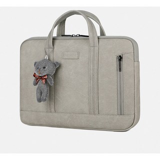 (엘지그램 노트북 가방) PCTN 쁘띠 베어 노트북 파우치 가방 13인치 14인치 16인치 17인치 곰 캐릭터가 달린 태블릿 가방, 그레이