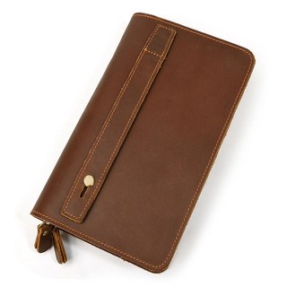 復古牛皮雙層拉鍊長夾 多卡位設計 男士手拿包