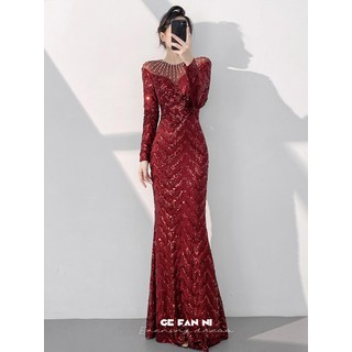 [시선을 사로잡는] 피로연드레스 롱 반짝이 약혼식 연주복대여