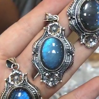 尼泊爾手工拉長石925純銀吊墜