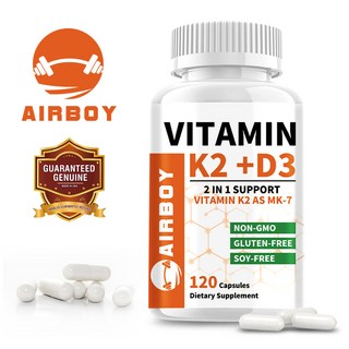뼈와 심장 건강을 위한 비타민 K2(MK7) 및 비타민 D3 보충제 (비GMO) 5000 IU 비타민 D3 & 90 mcg 비타민 K2 MK-7 함유, 1개, 60정