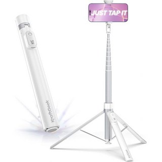 카메라 삼각대 튼튼한 휴대용 여행용 아이폰 호환용 66인치 저스트탭 휴대폰 여행 기록용 셀카봉 스탠드 콘텐츠 크리에이터 필수품 화이트, White, 1개