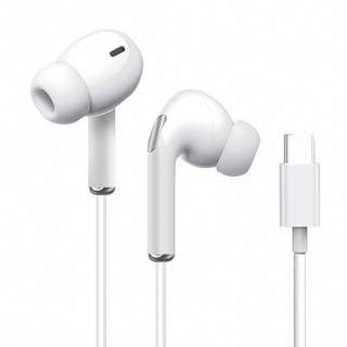 Type-C 半入耳式有線線控耳麥耳機 E34 經典造型, 白色