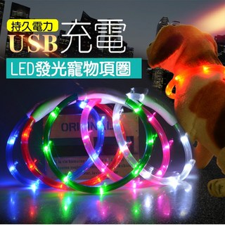 USB充電夜光發亮遛狗項圈 狗狗LED發光項圈 大型犬中型犬寵物用品, 白, 1個