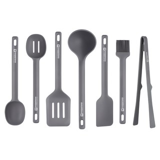 Wagensteiner Edel 矽膠廚房工具 7 件套, 深色, 長柄湯匙+鍋鏟+三孔鍋鏟+兩孔炒匙+炒匙+油刷+夾子, 1組