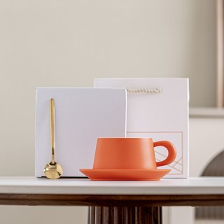 見山咖啡杯禮盒 茶杯馬克杯 陶瓷情侶對杯 新婚/喬遷禮物, 暖橙-簡易禮盒+手提袋, 1個