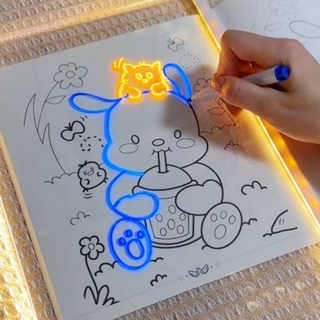台灣出貨 兒童發光畫板 DIY手寫板 護眼畫板 附筆 可擦寫玩具, 1個, 【哪吒圖案本】1本