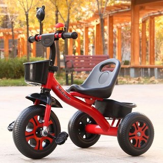 Aikuma 兒童三輪車 適合2-6歲兒童 附推桿與收納籃, 紅色高檔發泡輪, 1個