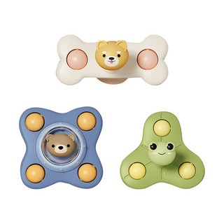 JoyBaby 吸盤轉轉樂 3入轉轉樂 吸盤玩具 指尖陀螺 兒童玩具 洗澡玩具 減壓玩具, 1個, 小狗+小熊+青蛙, 小狗+小熊+青蛙-F