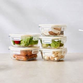 [모던하우스 인천점] NEW 전자레인지에 바로 돌리는 스팀홀 유리밀폐용기 5P세트 옐로 -[KC0525001], 320ml x3 520ml x2, 1세트