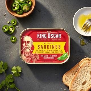 King Oscar 野生捕撈沙丁魚 橄欖油 香辣墨西哥辣椒風味, 106g, 1個