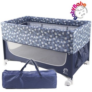 Babybabe 雙層家用摺疊嬰兒床(雙層可收折遊戲床) - 便攜式嬰兒床/遊戲床, 藍