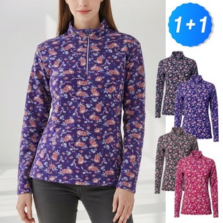 [1+1] 여성 겨울 플라워 소프트 기모 집업티 428 피치기모 등산 아웃도어 편한 티셔츠 모렉스